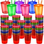 72 Pieces Shot Glass on Beaded Necklace Shot Glass Necklaces Plastic Shot Cup Necklace for Team Groom and Bride Supplies Bachelorette Party Birthday Wedding Party Festival Parade (6 Colors)