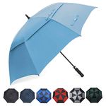 G4Free Golf Umbrella 63 Inch Large Oversize Double Canopy Vented Automatic Open Stick Umbrellas for Men and Women(Sky Blue)