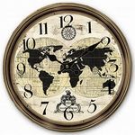 Telisha Wooden Wall Clock World Map Globe Map Brown Clock Retro Vintage Large Clock Home Decorative Country Non -Ticking Silent Quiet 14 Inch Gift