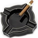 Cigar Ashtray,Ceramic Cigar Ash Tray,Black Portable Ashtray,Large Ashtray. Perfect cigar stand, cigar ashtrays for outdoors,cigar accessories for men,Heavy cigar ashtrays (BTMN-CCZ)