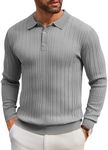 COOFANDY Men's Knit Polo Shirts Long Sleeve Casual Button Down Ribbed Polo Shirt Fashion Golf Shirts Light Grey