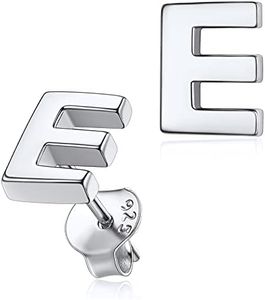 Stud Earrings with Initial Women Sterling Silver Heart Letter Charms Jewelry for Women Letter E Silver