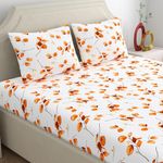 Home Ecstasy 100% Cotton Double Bedsheet with 2 Pillow Covers, 140 TC Floral White for Double Bed (7.3ft X 7.8ft)