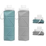 SPECIAL MADE Collapsible Water Bottles 2 Pack BPA Free Siliconce Leak-proof Reusable Travel Water Bottle Lightweight Waterproof Bottle for Sport Working Out Camping Backpacking Hiking (Green+Grey)