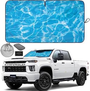 Autoamerics 1-Piece Windshield Sun Shade - Water Design Foldable Car Front Window Sunshade for Cars SUV Truck - Heat Blocker Visor Protector Blocks Max UV Rays and Keeps Your Vehicle Cool - Large