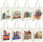 Sweetude 8 Pack Christmas Canvas Book Totes Bags Bulk Book Club Gifts Favors Bookish Book Lovers Gifts Librarian Readers Gifts for Women Coworkers Teachers(Book)