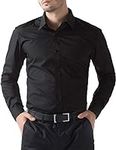 PJ PAUL JONES Men's Stylish Casual Dress Shirts Slim Fit Basic Designed Button Down Shirts (Black,M)