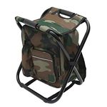 Folding Camping Chair with Cooler Insulated Bag Portable Backpack Hiking Fishing Seat Table Bag Camping Gear for Outdoor Indoor Picnic Travel Beach (Camouflage)