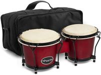 World Rhythm BON7 Bongos 6” & 7” Beginners Oak Bongo Drums - Wine Red Bongos with Padded Gig Bag