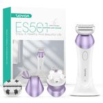 VOYOR Electric Razors for Women 4 in 1 Bikini Trimmer, Foil Shaver for Women 4 Replacement Heads for Body, Pubic Hair Trimmer, Cleansing, Massage 2 Adjustable Speeds Rechargeable Shaver ES501 (Purple)