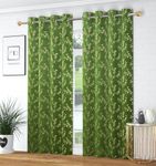 FABDRAPE Heavy Velvet Fabric Room Darkening Floral Design Curtains 5 Feet for Window, Green, Pack of 2 Pieces