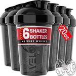 VELOMIX -6 PACK- 20 OZ Protein Shaker Bottles for Protein Mixes, Shaker Cups for Protein Shakes, Small Shaker Bottle Pack, Shaker Cup, Shakers for protein Shakes (20 OZ - 6 PACK BLACK)