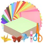 Swpeet 4X 4 Inches 700 Sheets 20 Vivid Colors Origami Paper Kit with Glue Stick and Scissors, Double-Sided Color Square Folding Paper for DIY School Arts Crafts Projects Children Adults