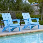 RESINTEAK Modern Folding Adirondack Chair Set of 2, All Weather Plastic Outdoor Chairs for Fire Pit, Campfire, Patio, Porch, Comfortable Seat for Long Relaxation, Up to 300 lb Capacity - Sky Blue