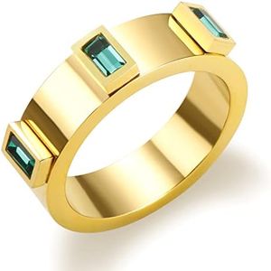 JINHUI Emerald Ring for Women, Thanksgiving Gift, 18k Gold Plated Emerald Cut Engagement Ring, Dainty Birthstone Ring Jewelry Gift (Size 9).