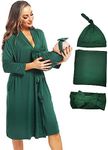 QTECLOR Maternity Robe with Matching Swaddle Blanket Set,Maternity Barhrobe Delivery Labor Robe for Hospital Women Dress, Pw F03 Green, XX-Large