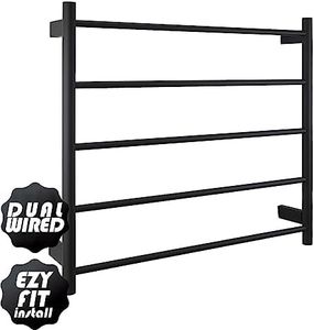 Aguzzo EZY FIT Heated Towel Rail - Round Tube - Dual Wired - (W750mm x H700mm) - Matte Black, Silver (AGZHTR-RND-750-0856-B)