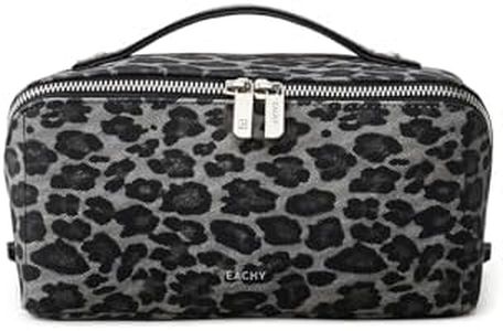 EACHY Travel Makeup Bag for Women, Large Leopard Print Cosmetic Bag with Upgraded Sturdy Zippers, Waterproof Leather Toiletry Organizer Pouch for Skincare Accessories