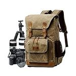 YUHAN Camera Bag, Canvas SLR DSLR Camera Backpack Large Capacity Front Open Waterproof Anti-shock Camera Rucksack Camera Travel Bag Professional Camera Lens Organizer Khaki