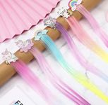 Trendsetter Pack of 3 Kids Hair Clip in Colorfull Hair Extension Hair Clips with Tinsel Rainbow False Nylon Wig Braids Extensions Hair Styling Accessories for Baby Girls Adult Multicolor (3 PCS) (Style 2)