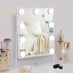 FENCHILIN White Hollywood Vanity Mirror with Lights 9 Dimmable Bulbs Makeup Mirror with Smart Touch Control for Glam Room Bedroom Detachable 10X Magnification Rotation White