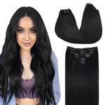 DOORES Hair Extensions Clip in Jet Black 22 Inch 7pcs 120g Remy Clip in Human Hair Extensions Natural Hair Straight Weft Real Hair