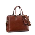 Kattee Genuine Leather Briefcase for Women, Large Capacity Laptop bag with Luggage Tag (Coffee)