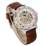 Gute Steampunk Bling Skeleton Mechanical Hand-Wind Wristwatch Silver Rose-Gold Case