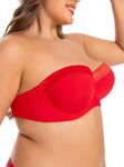 Women's Push up Strapless Bra with Clear Straps for Big Bust, Never Move During Party Band Size(34-48) Cup B/C/D/DD/DDD/G, Red (No Clear Straps), 36C