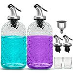2 Pack 400ml/13.5oz Mouthwash Dispenser, Glass Mouthwash Bottles Container for Bathroom with 2 Pour Spouts, 2 Reusable Glass Mouthwash Cups, and Funnel