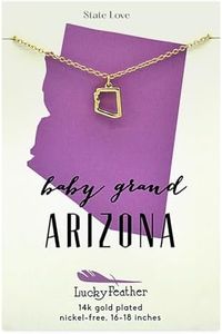 Lucky Feather Arizona Shaped State Necklace, 14K Gold-Dipped Pendant on Adjustable 16”-18” Chain