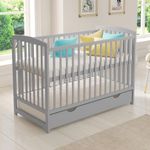 Love For Sleep JACOB Wooden Baby Cot Bed 120x60cm FREE Deluxe Aloe Vera Mattress, Safety Wooden Barrier & Teething Rails (Grey)