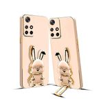 KARWAN®️ 3D Bunny with Folding Stand Back Cover Case Compatible for Mi 10 Prime | Slim electroplated case | Stand case | Soft TPU | Space Astro Theme | Camera Protection-Pink