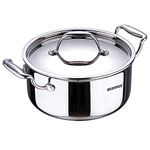 Bergner Argent TriPly Stainless Steel 20 cm Casserole with Stainless Steel Lid, 3.1 Ltr Casserole, Stay Cool Cast Handle, Food Safe, Durable, Dishwasher Safe, Induction and Gas Ready, 5-Year Warranty