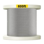 TooTaci 600ft T316 Stainless Steel Cable,1/8" Stainless Steel Cable Railing Wire Rope,1/8 Aircraft Cable Braided Steel Cable 7×7 Strand Construction,for Deck Railing,Handrail Stairs,DIY Balustrades