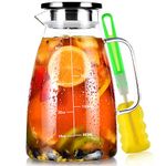 Water Jug, 2 L Glass Jug with Lid and Precise Scale Line, Stainless Steel Iced Tea Pitcher, Easy Clean Heat Resistant Borosilicate Milk Jug for Juice, Sangria, Cold or Hot Beverages