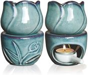 Fragrance Essential Oil Burner Tealight,Tea Light Candle Wax Warmer,Tealight Fragrance Oil Warmer (Set of 1,Ice Cracked Glaz Lotus Shape)