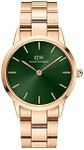 Daniel Wellington Iconic Link Watch, Rose Gold or Silver Stainless Steel Link Bracelet, Rose Gold/Emerald, 36mm