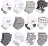 Hudson Baby Baby Girls' Cotton Rich Newborn and Terry Socks, Moon, 0-3 Months