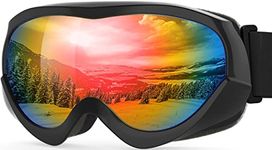 OutdoorMaster Kids Ski Goggles - Helmet Compatible Snow Goggles for Boys & Girls with 100% UV Protection (Black Frame + VLT 14% Grey Lens with REVO Colourful)