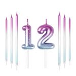 Mciskin 12th Birthday Number Candles Decorations, Colorful 12 Candle with Purple Blue Long Candles Set, Cake Candles Cake Topper Decorations for Boy Girls Men Women Birthday Party Wedding Anniversary