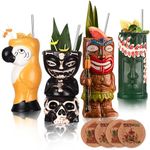 USEEKRIL SUN GKOTTA Tiki Mugs For Cocktail Set Of 4 - Ceramic Tiki Glasses With Straws And Coasters， Exotic Cocktail Glasses For Hawaiian Party,Tropical Drinkware For Mai Tai, Luaus, And Tiki Bars.