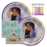 Wish Party Supplies Pack Serves 16: Dessert Plates and Beverage Napkins - Durable Leak Proof Cut Resistant - for Toddlers Girls Kids, Children - Wish Party Decorations - Includes Birthday Candles