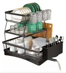 CBEX Dish Drying Rack, Warmfill 3 Tier Dish Rack Stainless Steel Large Capacity with Utensil Holder, Cutting Board Holder and Dish Drain Rack for Kitchen Counter,Black (AS199)