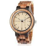 BOBO BIRD Week and Date Multi-Functional Display Men's Zebra Wooden Quartz Watch Lightweight Handmade Casual Wristwatches with Gift Box