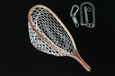 Kingfisher Fly Fishing Fly Fishing Net, Soft Rubber, Clear, Small Mesh, Wooden Handle, Laminated Bamboo and Hardwood, Waterproof, Magnet Release