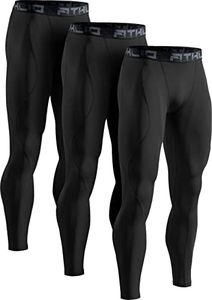 ATHLIO Men's Compression Pants Running Tights Workout Leggings, Cool Dry Technical Sports Baselayer, 3 Pack Black/Black/Black, Large