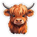 Highland Cow Sticker Animal Window Decal Vinyl Small Waterproof Bottle Mug Passport Book Scrapbook Notebook Laptop Tumbler Skateboard Computer Phone Size 4" Gift ID44990