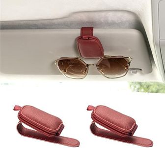 Yuoyar Magnetic Leather Sunglasses Holder for Car, 2 Packs (Red)
