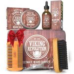 Viking Revolution Sandalwood Ultimate Beard Kit - Beard Grooming Kit with Beard Brush, Beard Comb, Beard Balm, Beard Oil, Beard & Moustache Scissors in Gift Box - Gifts for Men